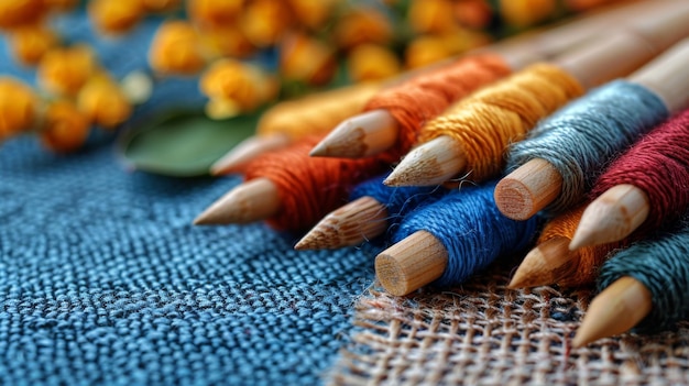 Close-up of hand embroidery thread and needle