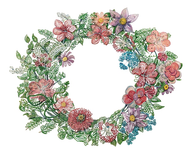 Colorful embroidered hoop with floral pattern